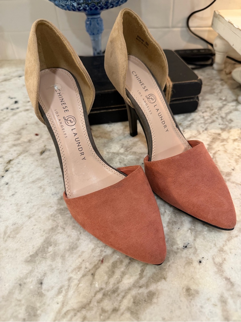 Chinese Laundry Two-Tone D'Orsay Heels in Rust and Taupe